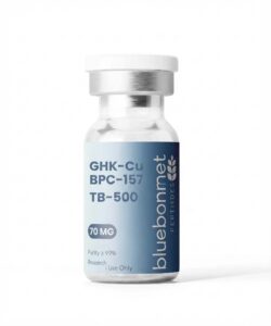 GHK-Cu BPC-157 TB-500 70mg research blend vial — third-party tested, 99% purity by Bluebonnet Peptides