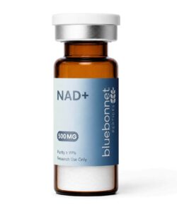 NAD+ 500mg research compound vial — third-party tested, 99% purity by Bluebonnet Peptides