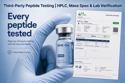 Third-party peptide testing — HPLC chromatogram and mass spectrometry COA results for research peptides