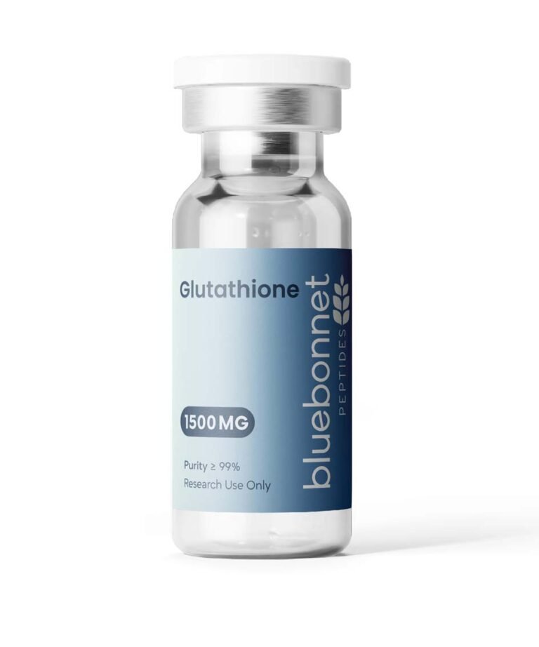 Glutathione 1500mg research compound vial — third-party tested, 99% purity by Bluebonnet Peptides