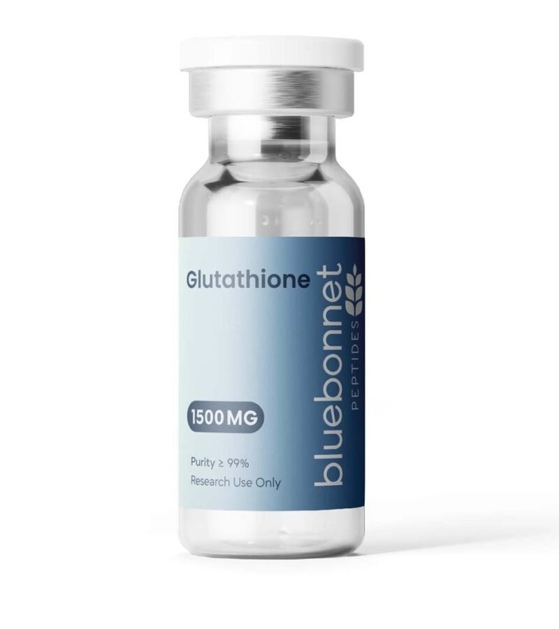 Glutathione 1500mg research compound vial — third-party tested, 99% purity by Bluebonnet Peptides